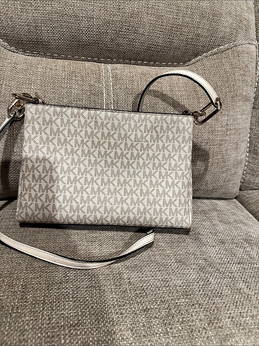 Michael Kors Jet Set Travel Double Zip Crossbody Vanilla White & Brown
